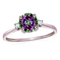 Star K� 7mm Round Rainbow Mystic Topaz Classic Three 3 stone Engagement Promise Wedding Ring