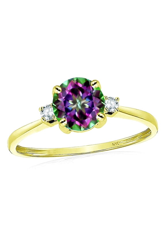 � 7mm Round Rainbow Mystic Topaz Classic Three 3 stone Engagement Promise Wedding Ring