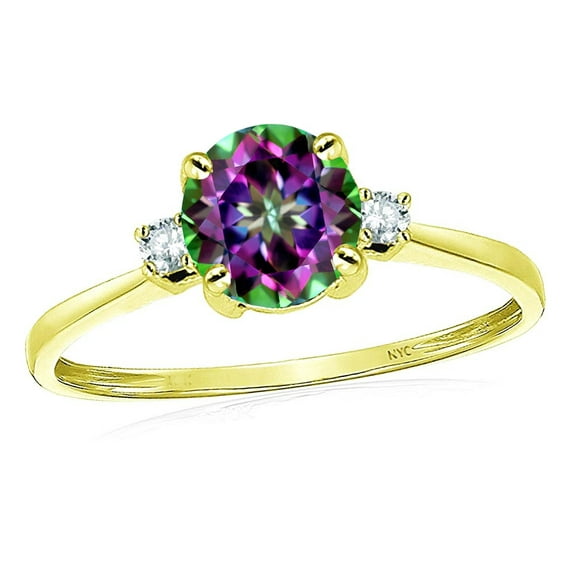 Star K� 7mm Round Rainbow Mystic Topaz Classic Three 3 stone Engagement Promise Wedding Ring