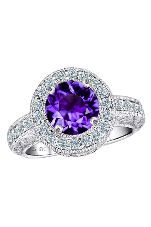 � 7mm Round Simulated Amethyst Ring