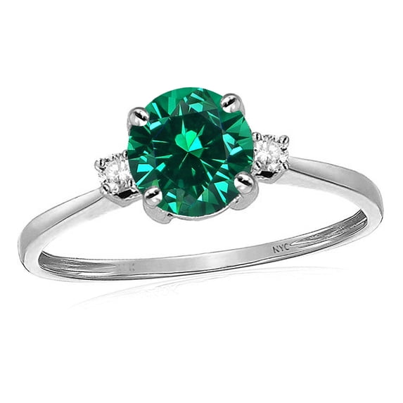 Star K� 7mm Round Simulated Emerald Classic Three 3 stone Engagement Promise Wedding Ring