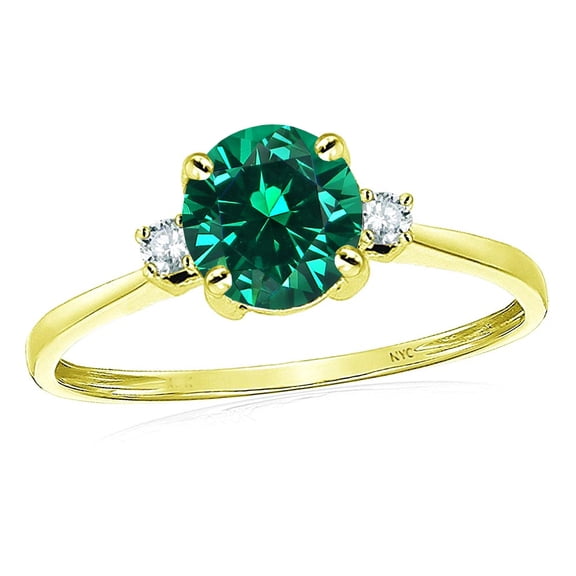 Star K� 7mm Round Simulated Emerald Classic Three 3 stone Engagement Promise Wedding Ring