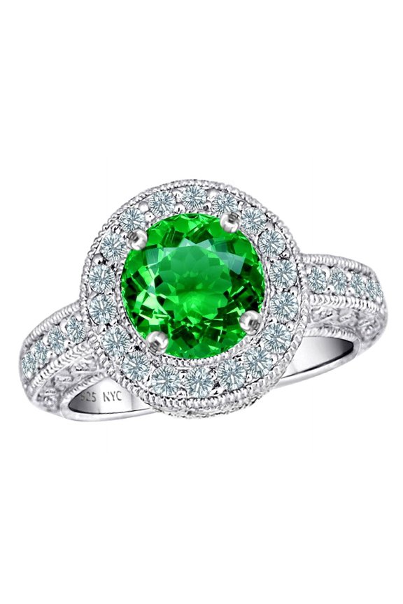 � 7mm Round Simulated Emerald Ring