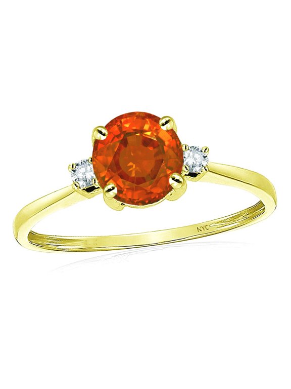 � 7mm Round Simulated Fire Opal Classic Three 3 stone Engagement Promise Wedding Ring