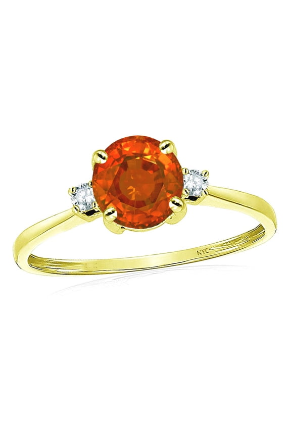 � 7mm Round Simulated Fire Opal Classic Three 3 stone Engagement Promise Wedding Ring
