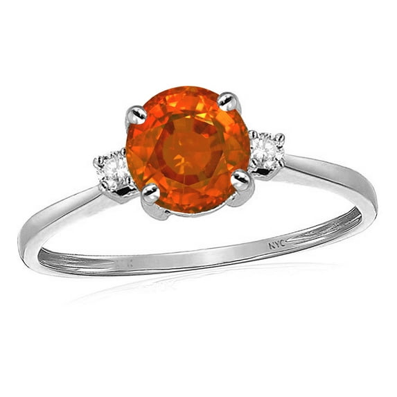 Star K� 7mm Round Simulated Fire Opal Classic Three 3 stone Engagement Promise Wedding Ring