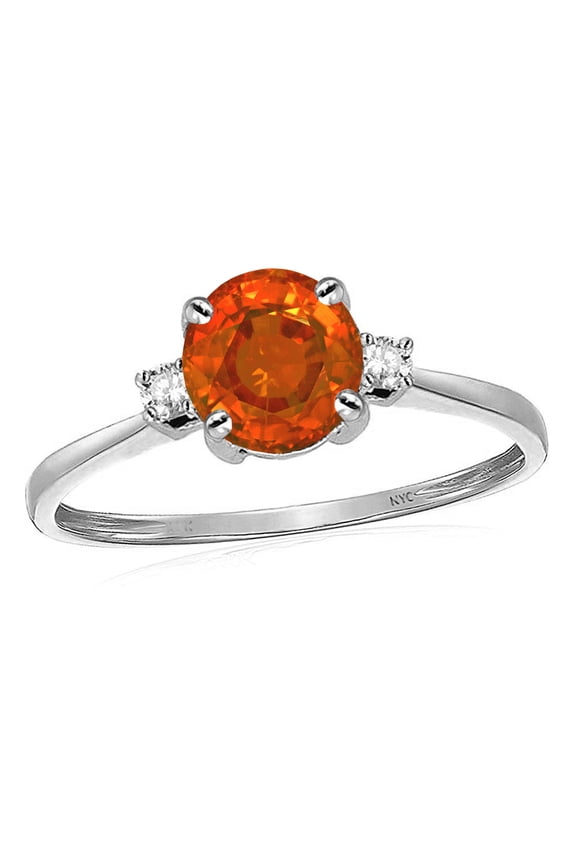 � 7mm Round Simulated Fire Opal Classic Three 3 stone Engagement Promise Wedding Ring