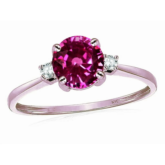 Star K� 7mm Round Simulated Pink Tourmaline Classic Three 3 stone Engagement Promise Wedding Ring