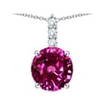 thumbnail image 1 of Star K � 7mm Round Simulated Pink Tourmaline Three Stone Pendant Necklace, 1 of 9