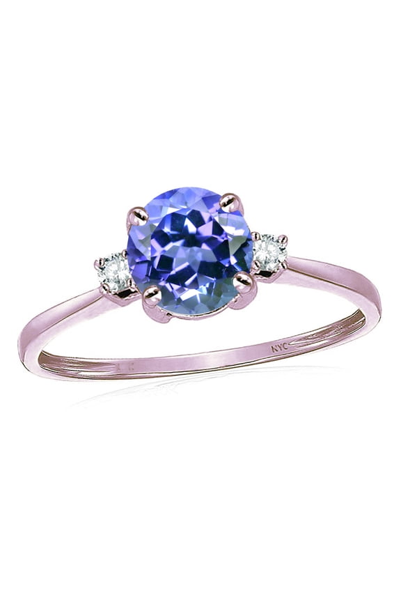 � 7mm Round Simulated Tanzanite Classic Three 3 stone Engagement Promise Wedding Ring