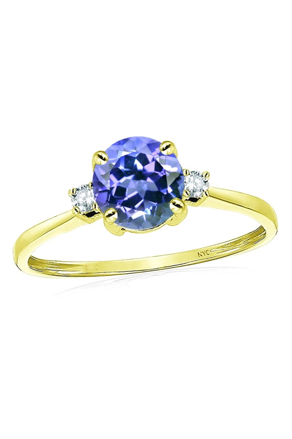 � 7mm Round Simulated Tanzanite Classic Three 3 stone Engagement Promise Wedding Ring