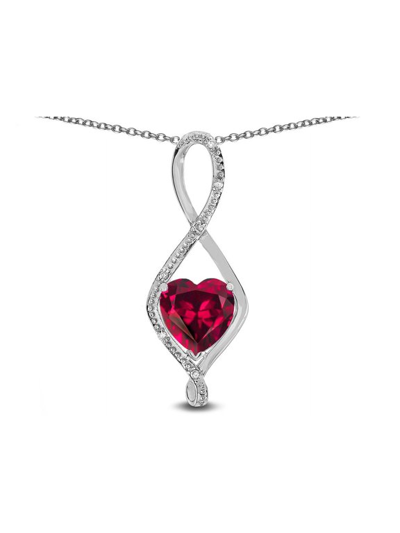 � 8mm Created Ruby Heart Infinity Loop Pendant Necklace