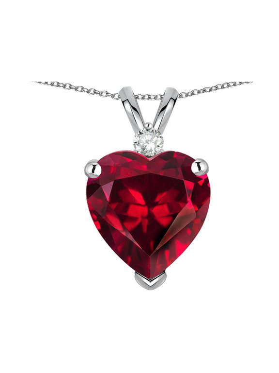 8mm Created Ruby Heart Pendant Necklace
