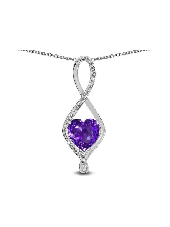 � 8mm Genuine Amethyst Heart Infinity Loop Pendant Necklace