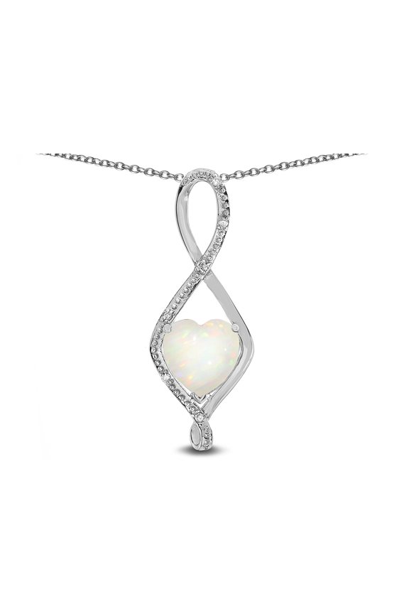 � 8mm Genuine Opal Heart Infinity Loop Pendant Necklace
