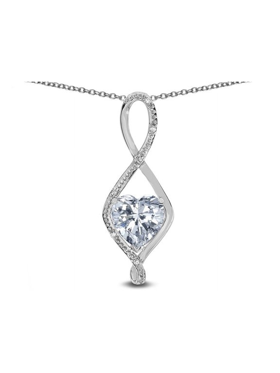 � 8mm Genuine White Topaz Heart Infinity Loop Pendant Necklace