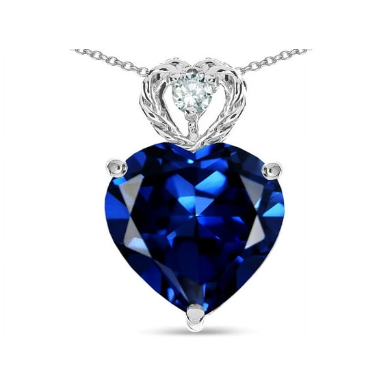 Star K� 8mm Heart Shape Created Sapphire Rope Design Pendant Necklace