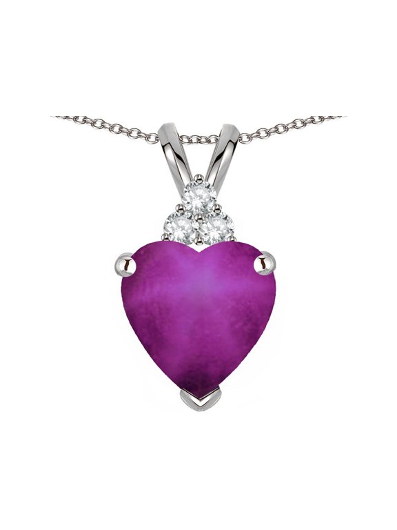 � 8mm Heart Shape Created Star Ruby Three Stone Pendant Necklace