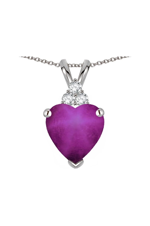 � 8mm Heart Shape Created Star Ruby Three Stone Pendant Necklace