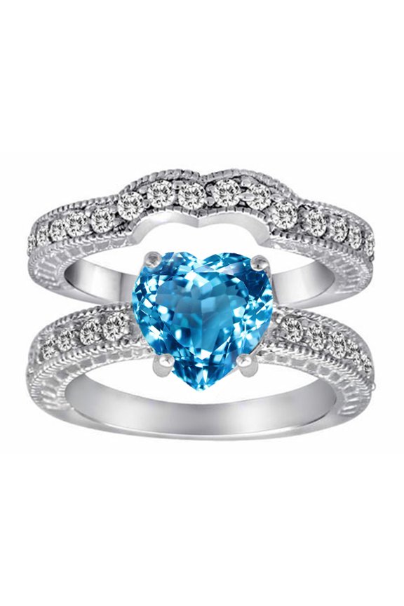 � 8mm Heart Shape Genuine BlueTopaz Wedding Set