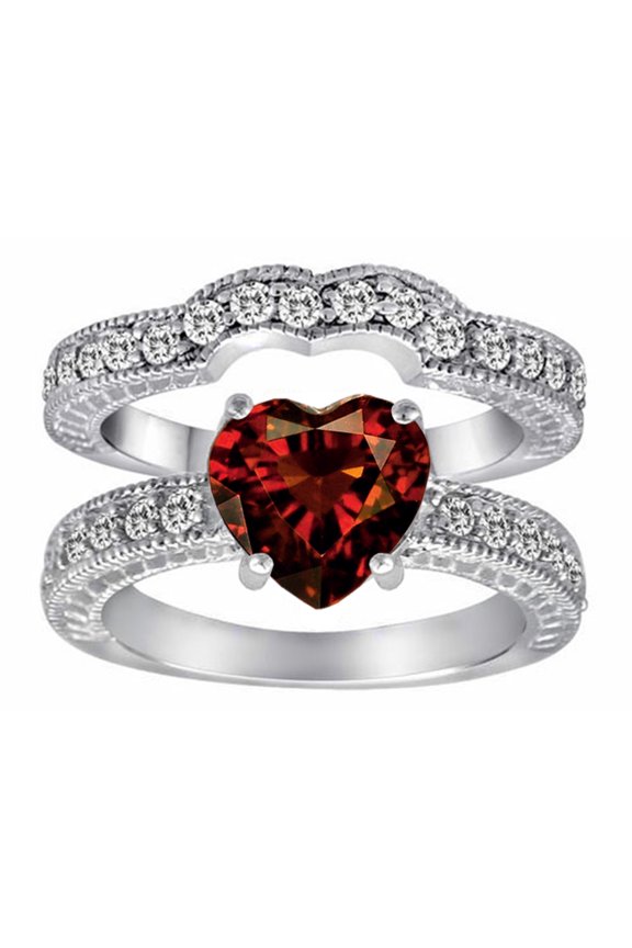 � 8mm Heart Shape Genuine Garnet Wedding Set
