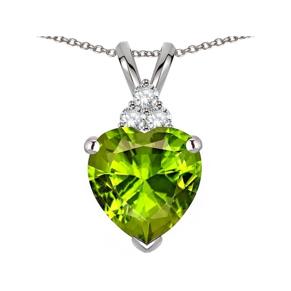 Star K� 8mm Heart Shape Genuine Peridot Three Stone Pendant Necklace