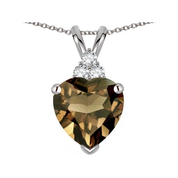 Star K� 8mm Heart Shape Genuine Smoky Quartz Three Stone Pendant Necklace