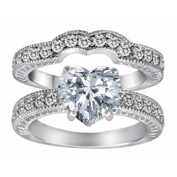 Star K� 8mm Heart Shape Genuine White Topaz Wedding Set