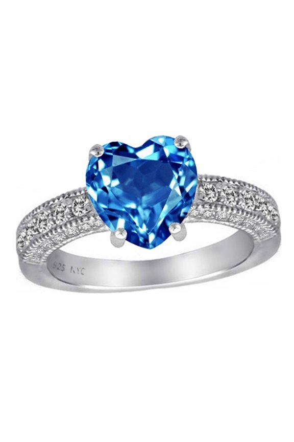 � 8mm Heart Shape Simulated Blue Topaz Ring