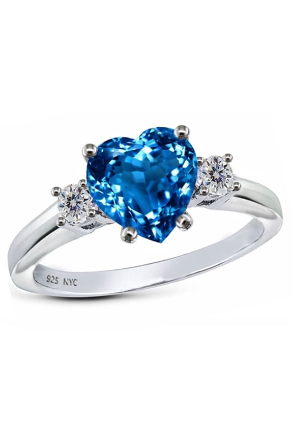 � 8mm Heart Shape Simulated Blue Topaz Ring