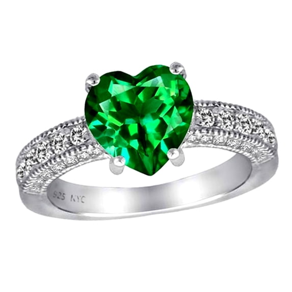 Star K� 8mm Heart Shape Simulated Emerald Ring