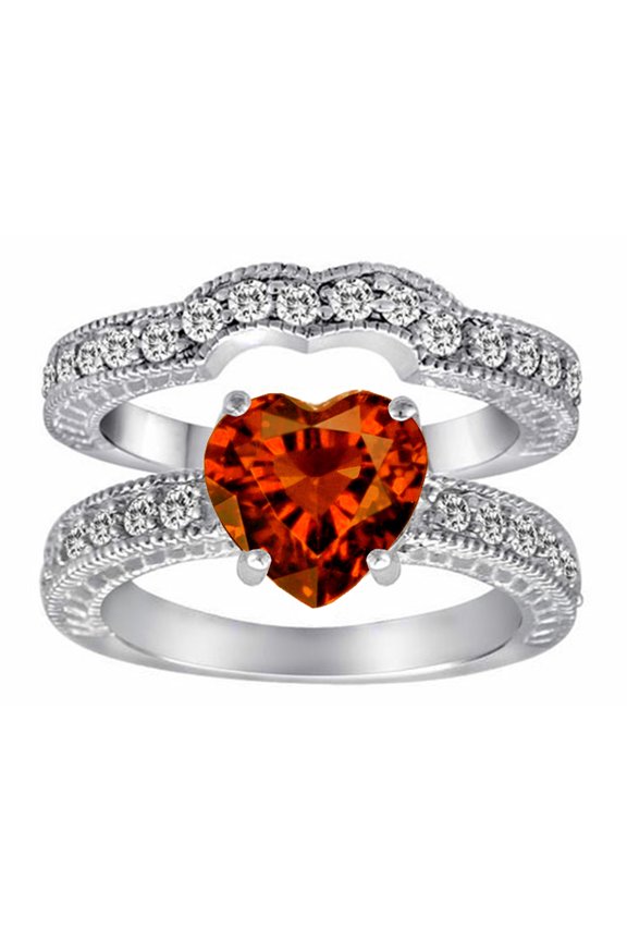 � 8mm Heart Shape Simulated Garnet Wedding Set