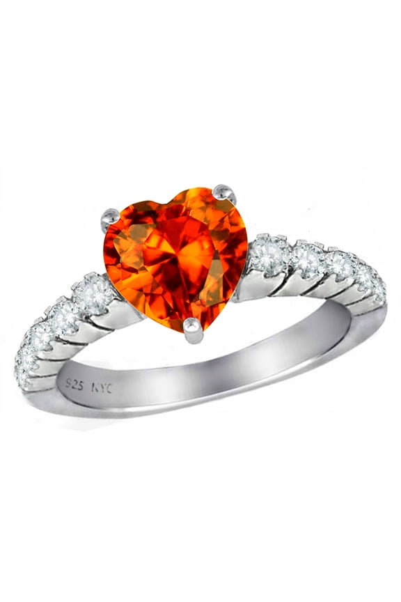 � 8mm Heart Shape Simulated Orange Mexican Fire Opal Ring