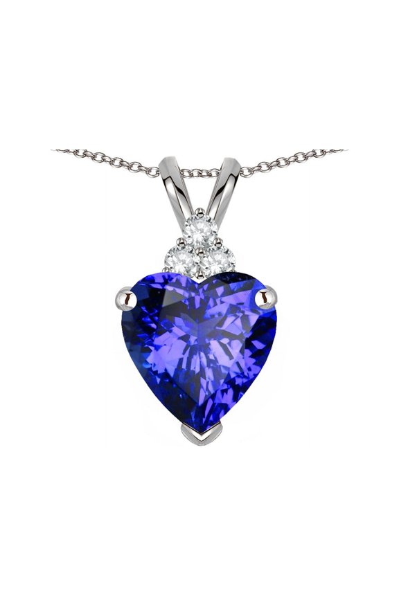 � 8mm Heart Shape Simulated Tanzanite Three Stone Pendant Necklace