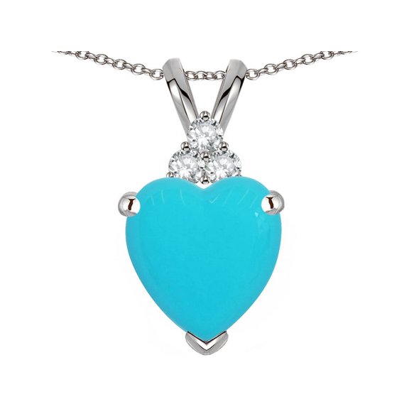 Star K� 8mm Heart Shape Simulated Turquoise Three Stone Pendant Necklace