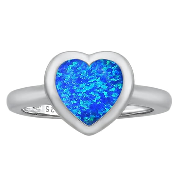 Star K� 8mm Heart Shape Solitaire Ring With Simulated Blue Opal