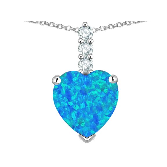 Star K � 8mm Heart Shaped Blue Created Opal Three Stone Pendant Necklace