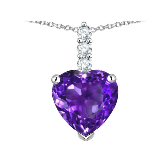 Star K � 8mm Heart Shaped Genuine Amethyst Three Stone Pendant Necklace