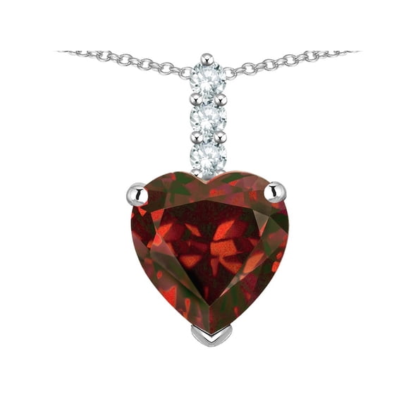 Star K � 8mm Heart Shaped Genuine Garnet Three Stone Pendant Necklace