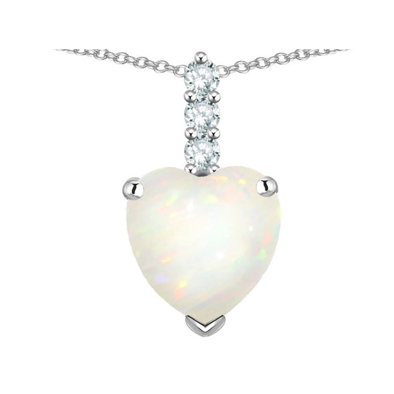 Star K � 8mm Heart Shaped Genuine Opal Three Stone Pendant Necklace