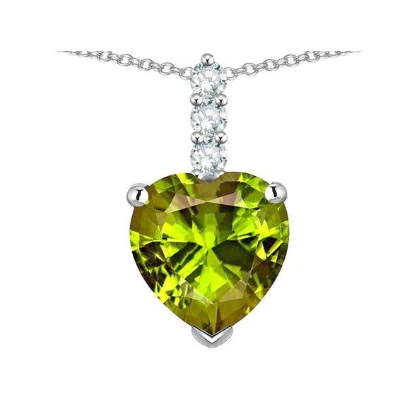Star K � 8mm Heart Shaped Genuine Peridot Three Stone Pendant Necklace