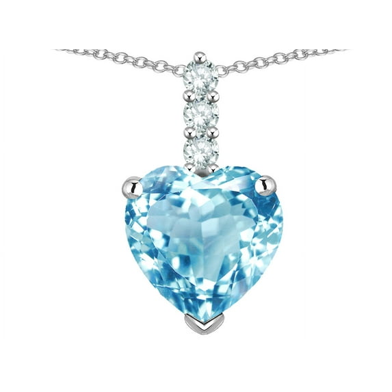 Star K � 8mm Heart Shaped Genuine Sky Blue Topaz Three Stone Pendant Necklace