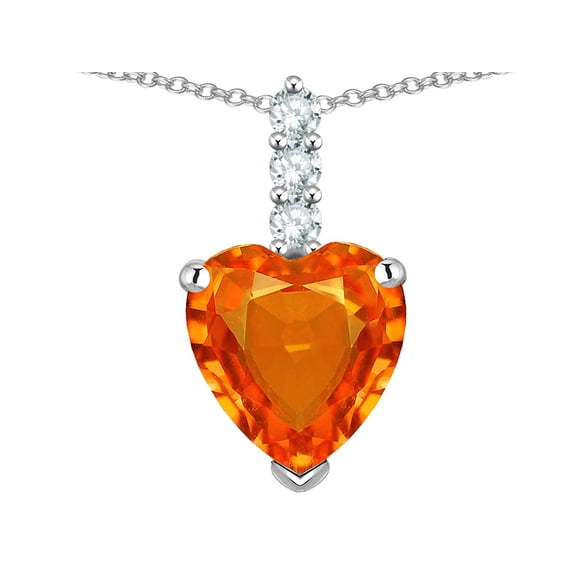 Star K � 8mm Heart Shaped Simulated Orange Mexican Fire Opal Three Stone Pendant Necklace