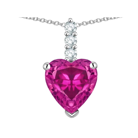Star K � 8mm Heart Shaped Simulated Pink Tourmaline Three Stone Pendant Necklace