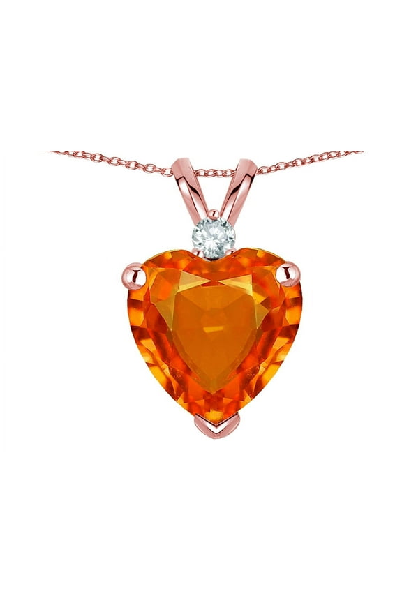 8mm Simulated Orange Mexican Fire Opal Heart Pendant Necklace 14k Rose Gold