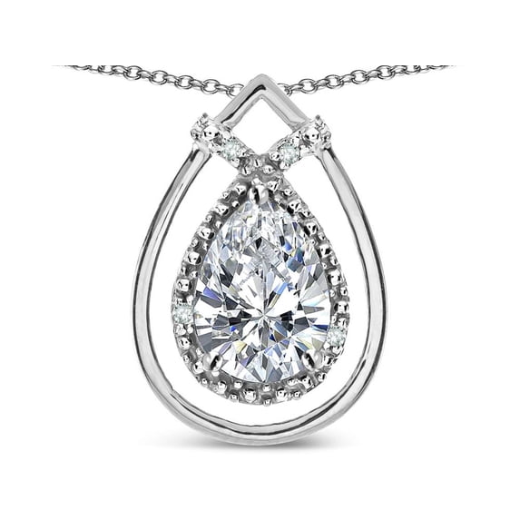 Star K� 8x6 Pear Shape Genuine White Topaz Halo Pendant Necklace