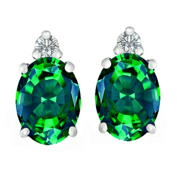 Star K� 8x6mm Oval Simulated Emerald Earrings Studs
