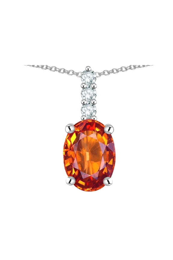 8x6mm Oval Simulated Orange Mexican Fire Opal Three Stone Pendant Necklace