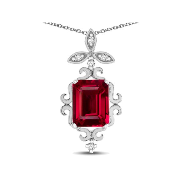 Star K� Antique Vintage Design Octagon Cut Created Ruby Pendent Necklace