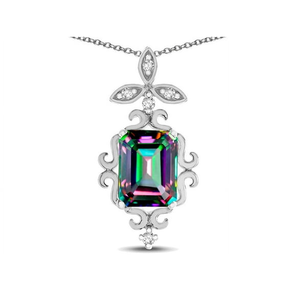 Star K� Antique Vintage Design Octagon Cut Rainbow Mystic Topaz Pendent Necklace